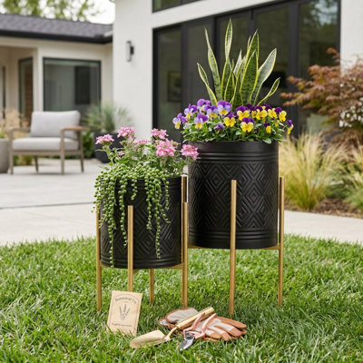 Aideen Metal Planter Pot Set for Indoor & Outdoor Use - Set of 2