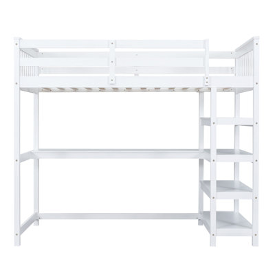Loft Bed With Storage Shelves And Under-Bed Desk