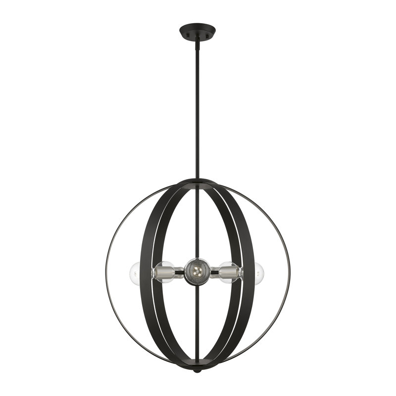 Lustre globe à 5 lumières Maubray, Noir / accents nickel brossé