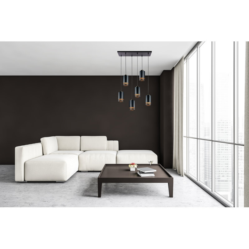 - Light Pendant, 6 Lights, Black/Gold