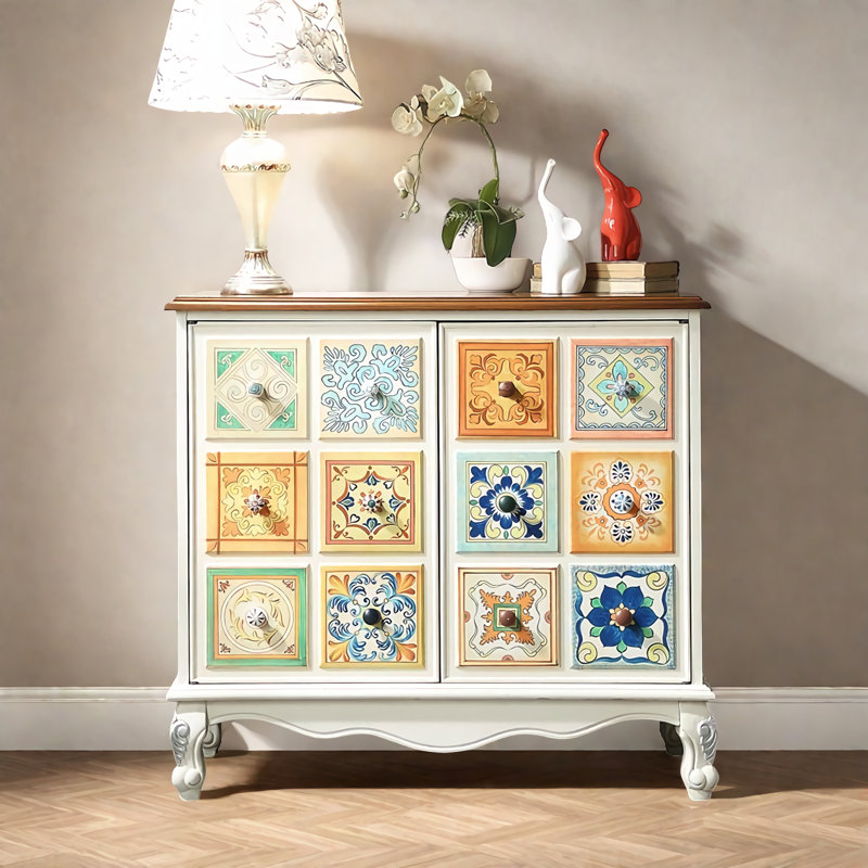 Hand-Painted Art Cabinet with Large Storage