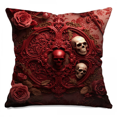 Red Skull Roses Double Sided Throw Pillows
