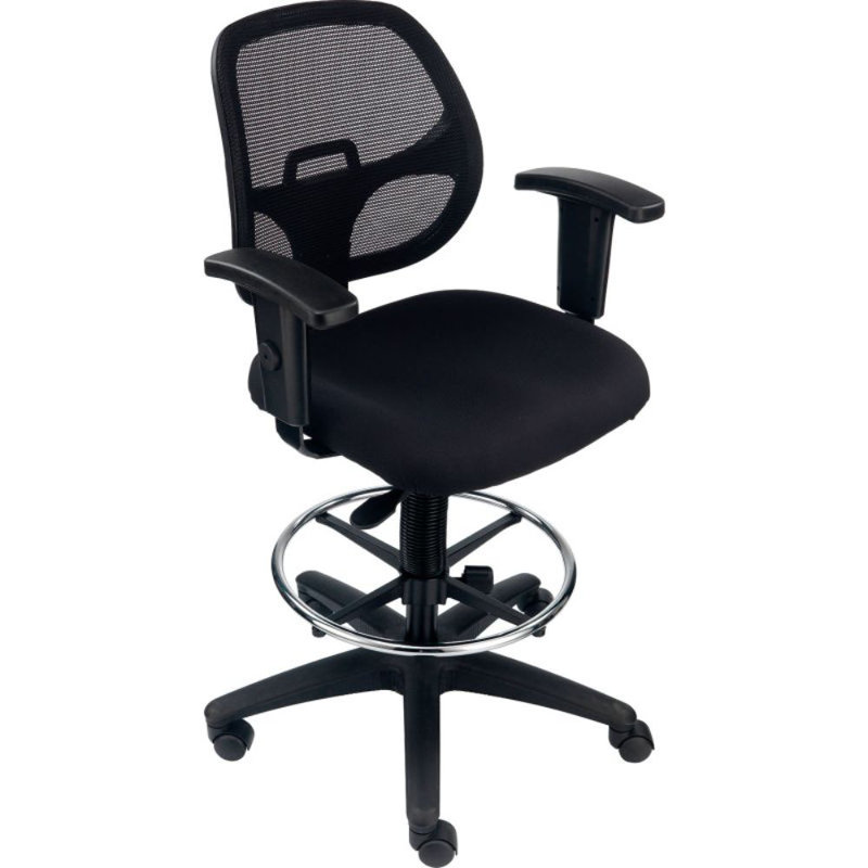 Traditional Backed Adjustable Height Ergonomic Lab Stool with Footring Wheels