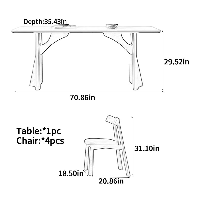 Table de salle à manger noire en bois massif, H 29,52 po x L 70,86 po x l 35,43 po