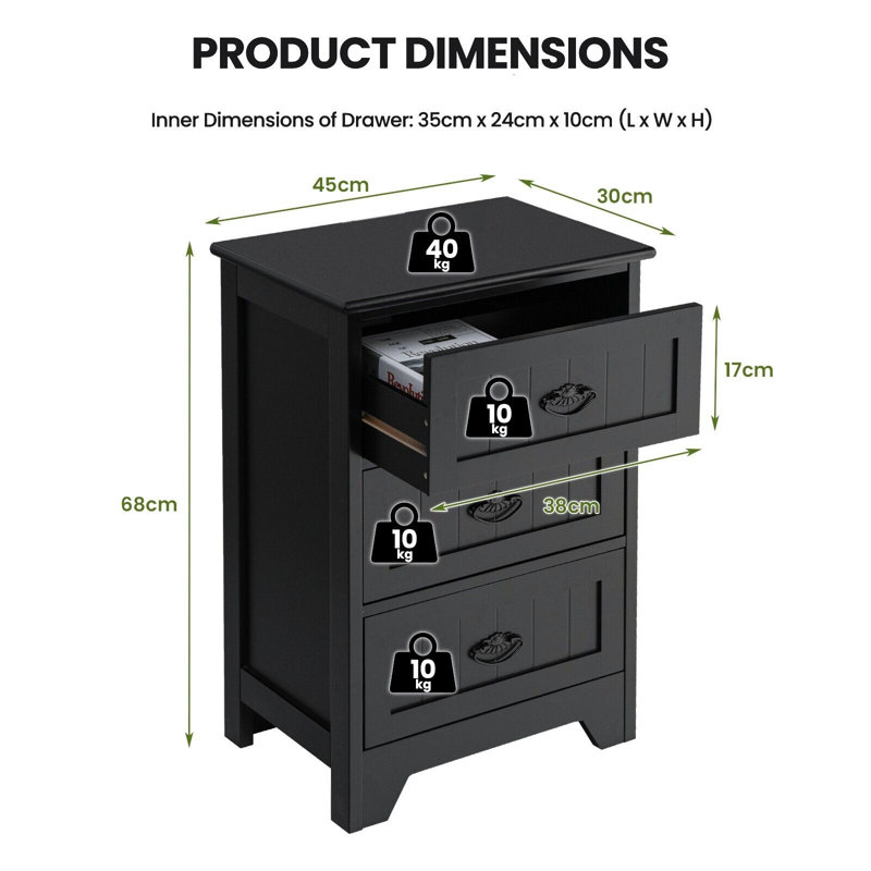 45 cm W Bedside Table