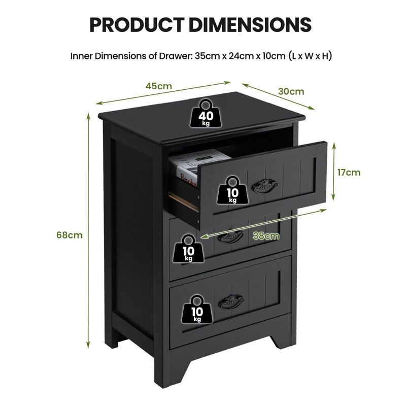 Amboy 45cm W Manufactured Wood Bedside Table