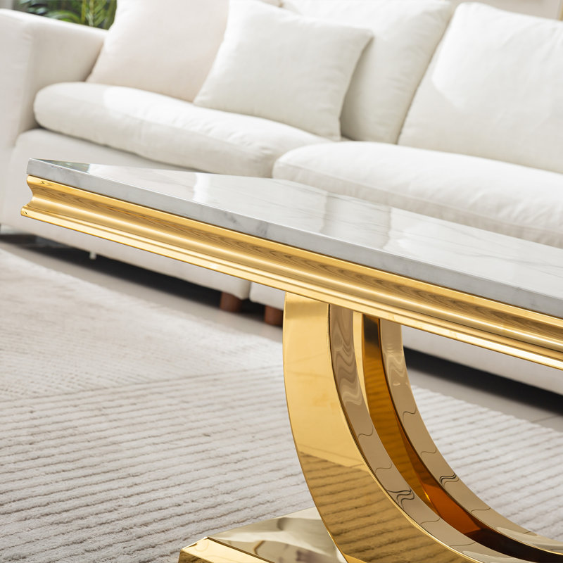 Dijoun Marble Top Single Coffee Table, White, Gold