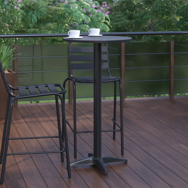 Table de bar ronde en aluminium à hauteur de 23,25 po avec plateau rabattable pour l'intérieur et l'extérieur Brincken, Noir