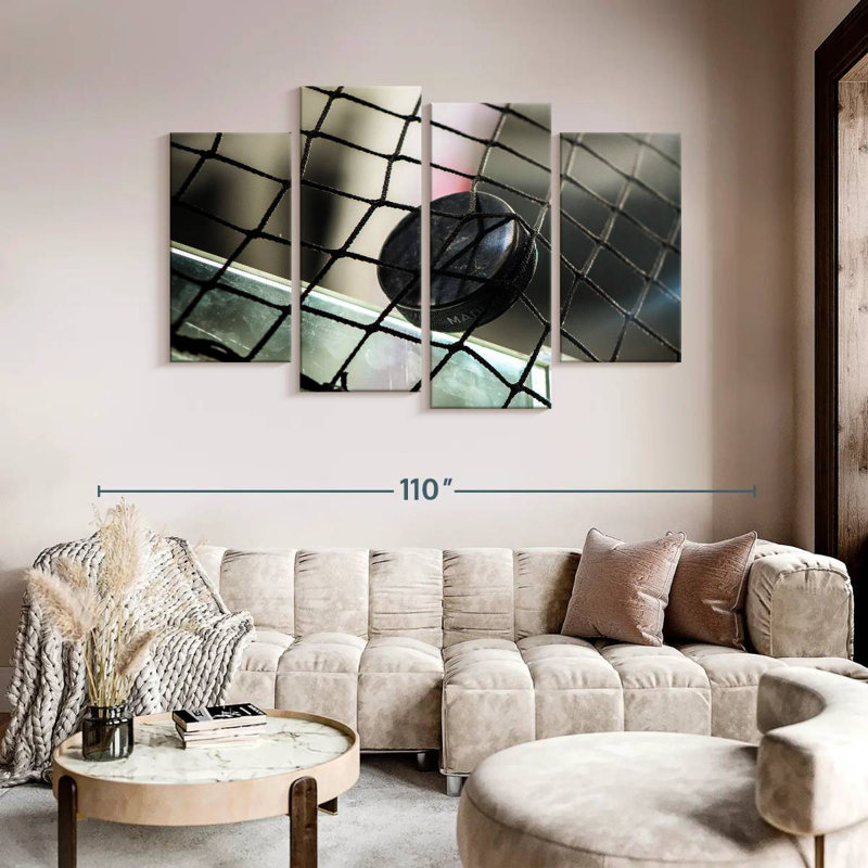 'Hockey Puck On Net, 54" H x 84" W