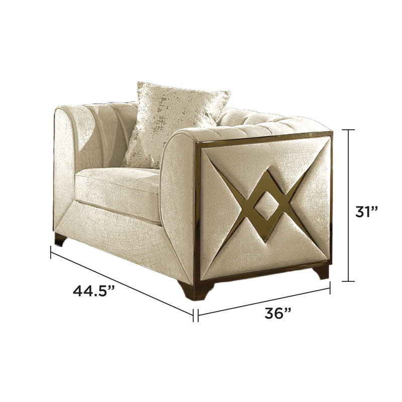 Fauteuil en velours 44,4 po Arron, Velours crème