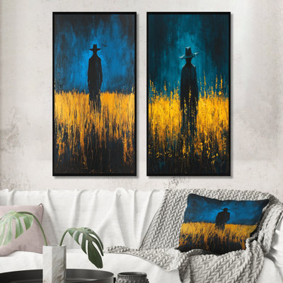 Scarecrow Silhouette At The Farm I - Man Wall Art 2 Pieces Set