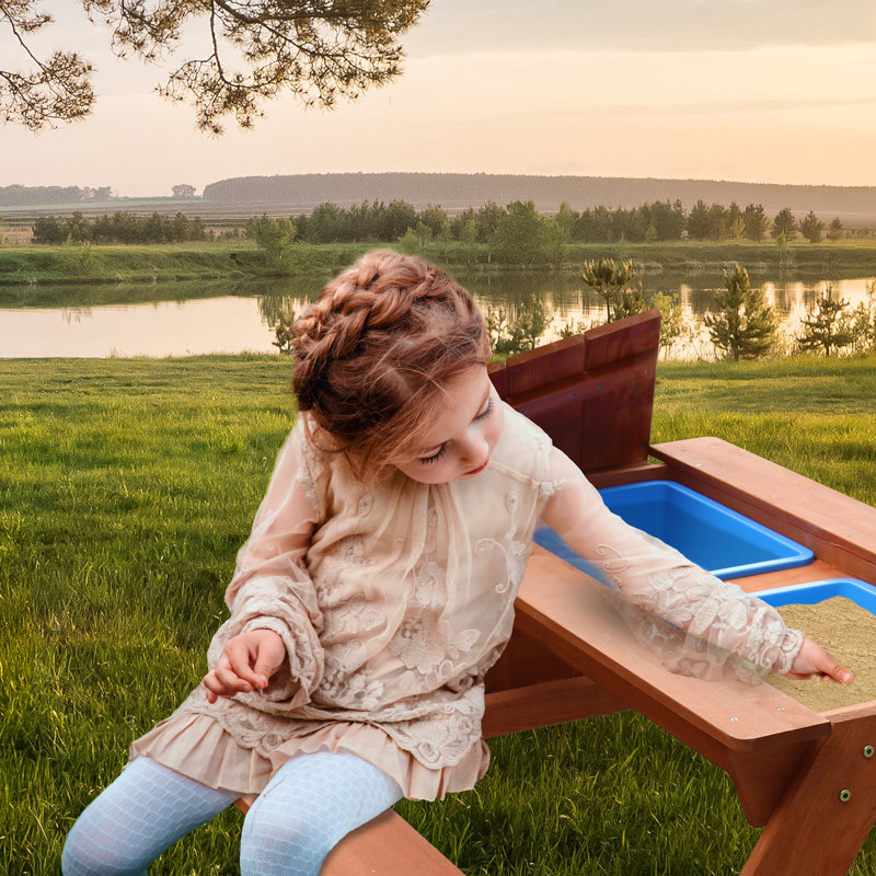 Dave Kids 2 Piece Solid Wood Rectangular Outdoor Table Or Chair and Chair Set