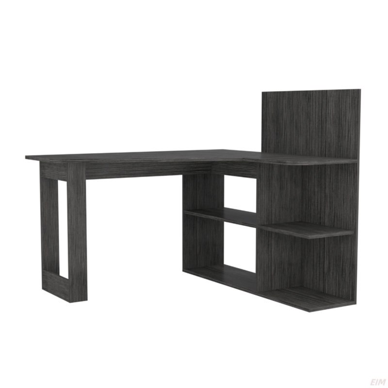 Masai Writing Computer Desk, Five Open Shelves, Dark Gray