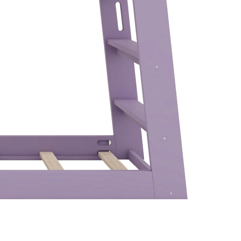 Lit superposé avec étagères de rangement et panier de sécurité pour un montage facile, White+Light Purple