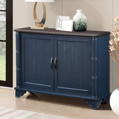 Table de couloir 40 po avec tablette amovible et personnalisable - Option de rangement console de style rétro bleu marine, mobilier pour la maison. Tablette réglable. Plateau bleu / brun. Pieds en bois massif