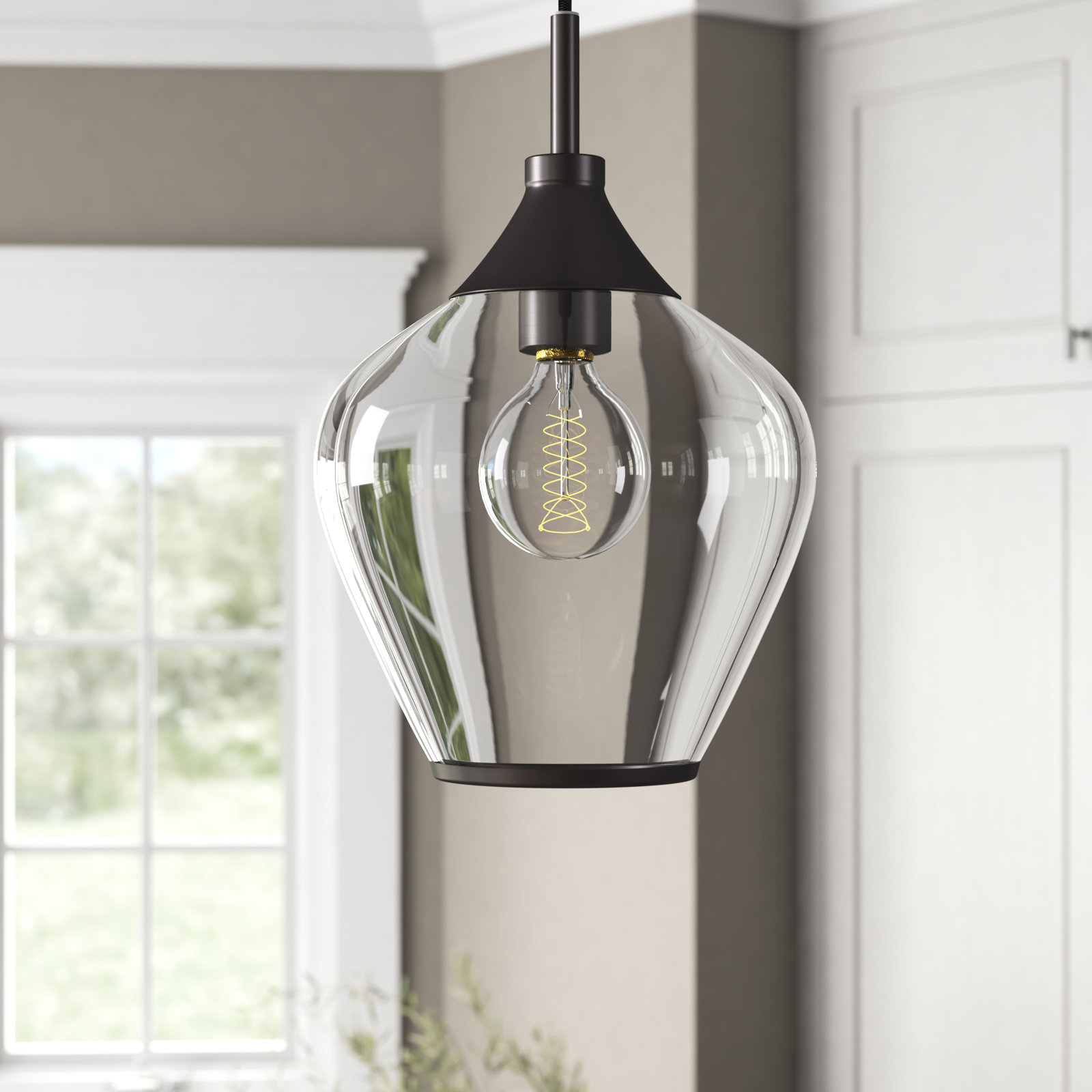 Single Light Glass Pendant, Dark Bronze
