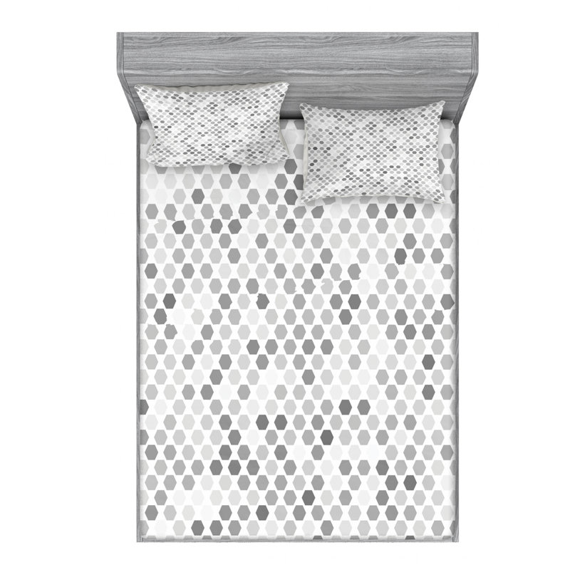 Microfiber Geometric Sheet Set, Queen Sheet Set with Fitted Sheet, Gray Geometric