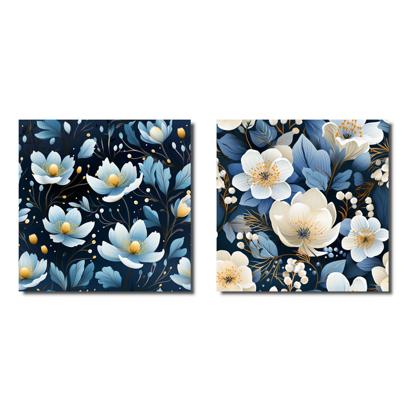 Heald - Ensemble de 2 collages carrés floraux, Toile tendue, H 30 po x l 61 po