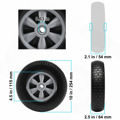 Solid PU Run-Flat Tire Wheel, 10", 2-Pack, 180 lbs Dynamic Load, 220 lbs Static Load, Flat Free Tubeless Tires and Wheels for Hand Truck, Utility Cart, Dollies, Garden Trailers, Various Carts