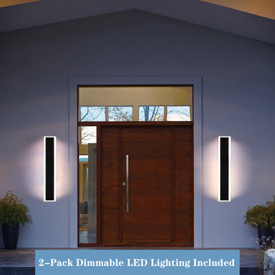 2-Pack Outdoor Wall Light, 32Inch Modern Black Outside Wall Sconce Lights, Waterproof Long Rectangle Exterior Wall Light, Rust-Proof Linear Outside Lights For House Porch Patio Garage.