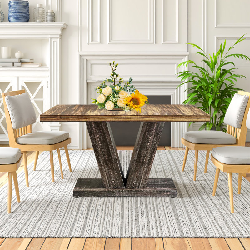 47" Wooden Dining Table Farmhouse Kitchen Table for 4-6, Black, Brown