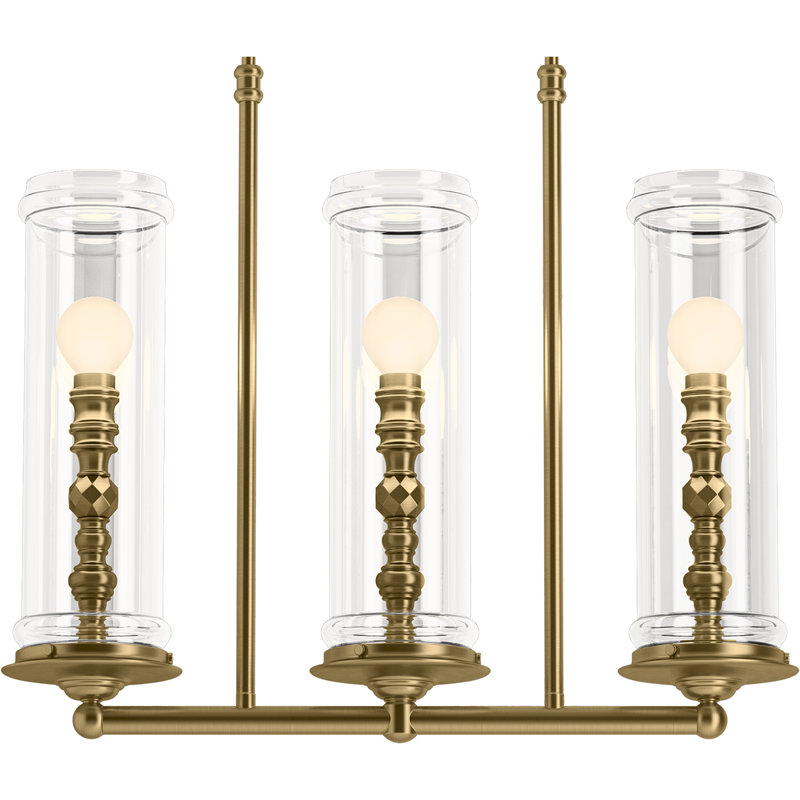 3 - Light Kitchen Island Rectangle Chandelier, Modern Brushed Gold