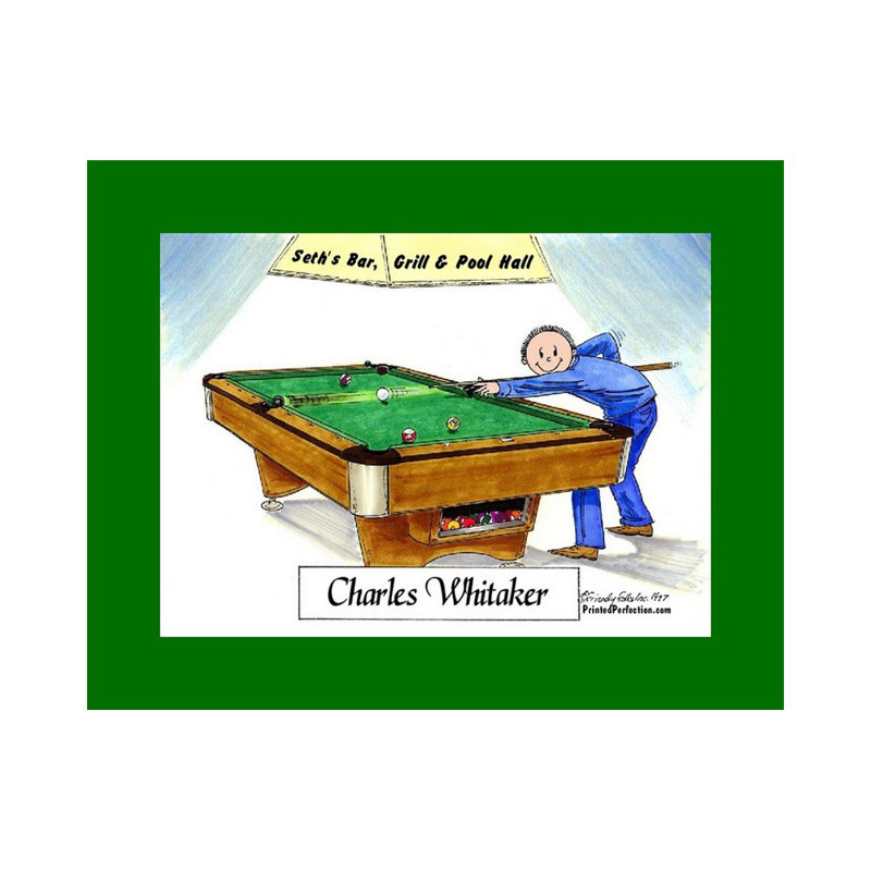Personalized Billiards, Pool Player - Male Cartoon Caricature with a Mat, Ready to Frame, Yes