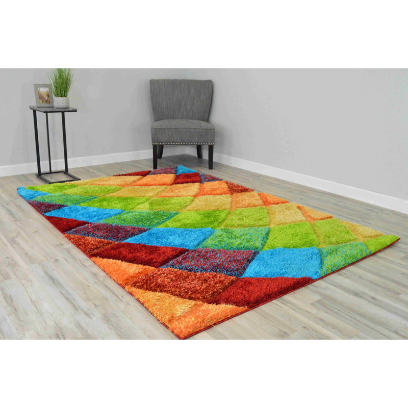 Modern Arriola Shag Abstract Geometric Rug For Living Room Bedroom, Rectangle 2'7" x 3'11"