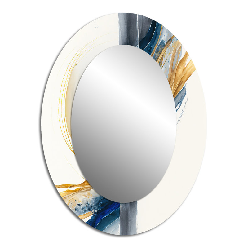 Miroir mural ovale bleu et doré, 40 po x 30 po