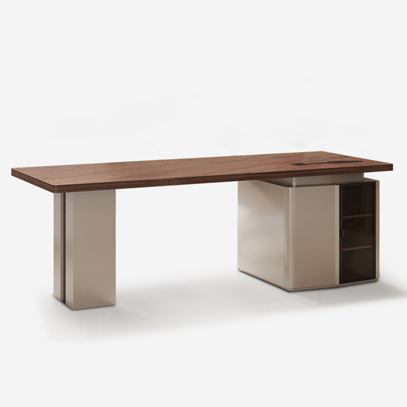 Italian Minimalist Walnut Wood Grain Desk, 31.5" H x 70.87" W x 29.53" D