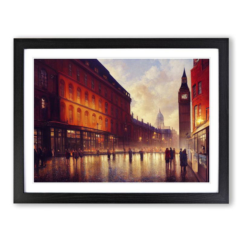 London City - Single Picture Frame Painting, 46cm H x 64cm W x 2cm D, Black