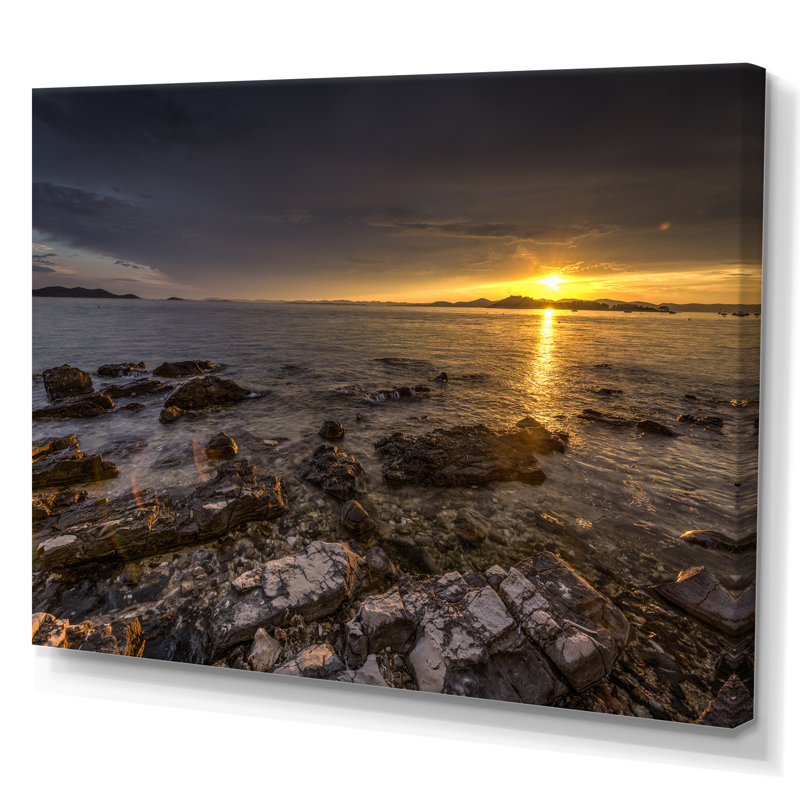 «Orange Sunset Over The Sea II», reproduction d'art sur toile encadrée, H 24 po x l 36 po x P 1 po, Toile tendue