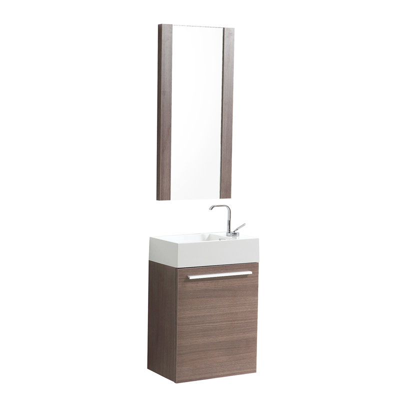 Ensemble de meuble-lavabo mural simple 18 po avec miroir Mandel, Chêne gris