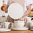 White embossed mesh pattern stoneware dinnerware set, 16 pieces, suitable for four people.