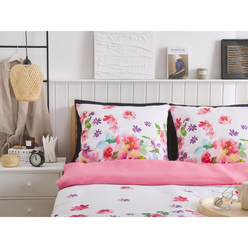 Beliani Larynhill Floral Duvet Cover Set with Pillowcases, 155 x 220 cm - 1 Pillowcase (80 x 80 cm)