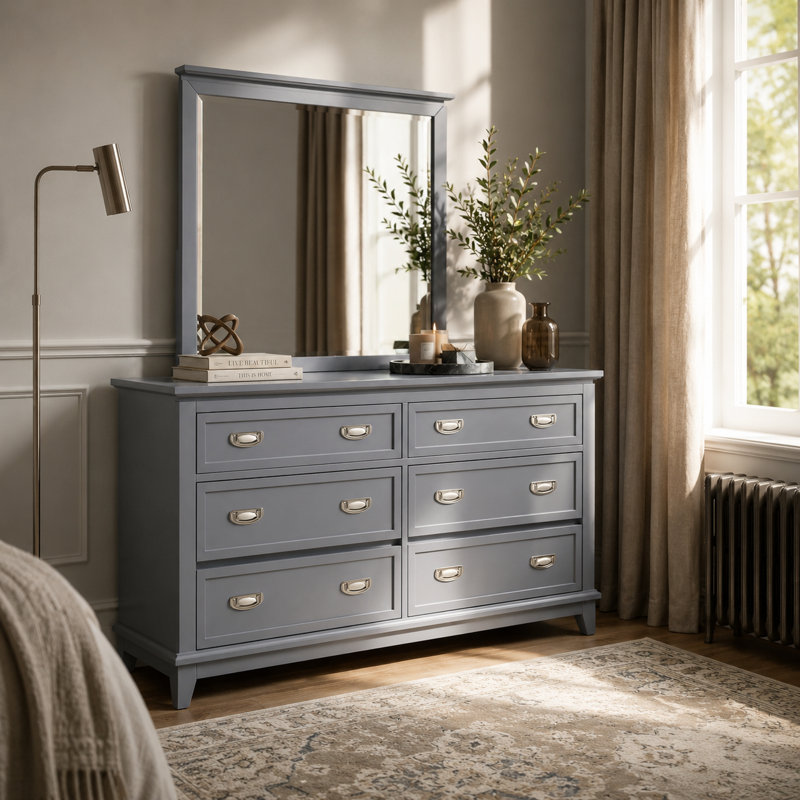 Beckett 54.5" Modern 6-Drawer Dresser, Gray