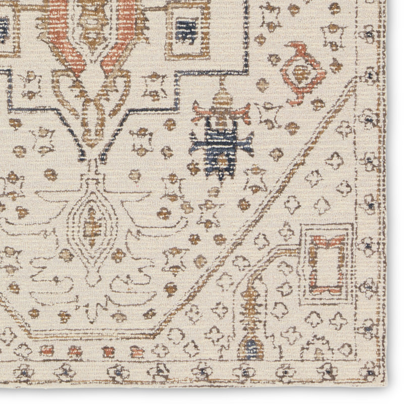 Ivory and Gray Hand-Tufted Wool Medallion Rug, 8' x 10'