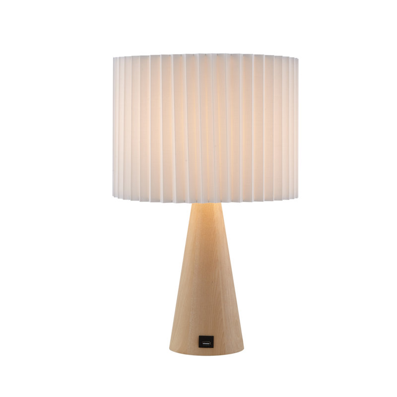 Lezah Solid Wood USB Table Lamp, Ivory