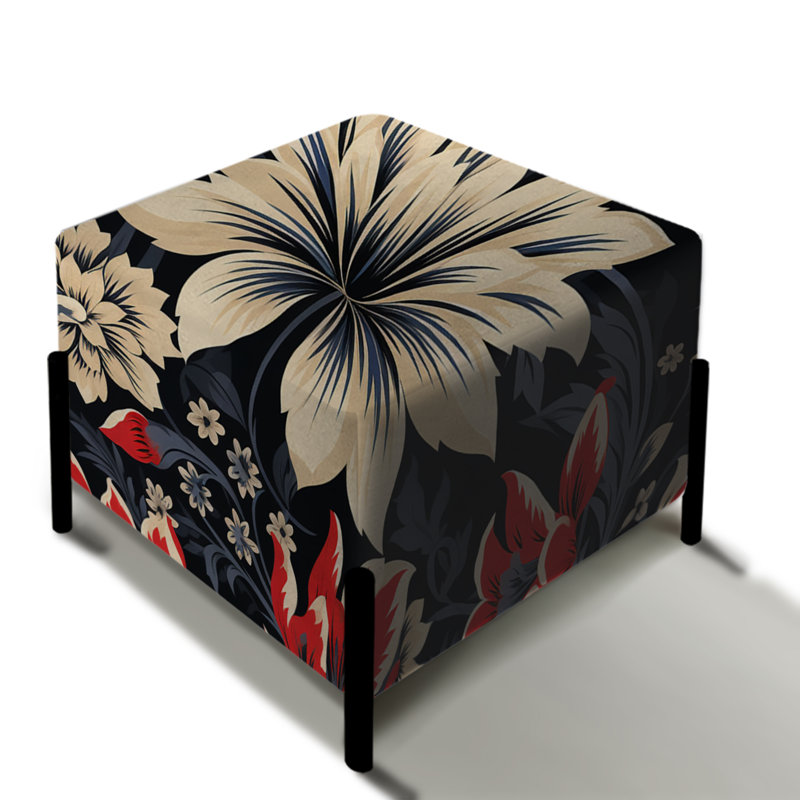 Red And Beige Ethnographic Damask Floral Motif - Damask Square Ottoman
