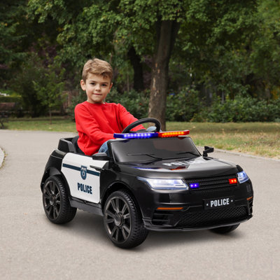 12V Electric Car For Kids, Battery Powerd Kids Car Police Car With Remote Control, 4 Spring Suspension Wheels, Transport Wheel, Siren, Music, Light, Horn, Black