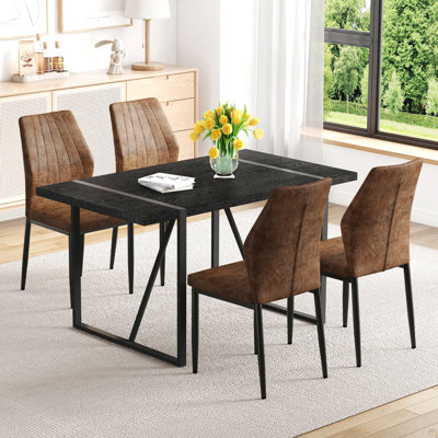 Faux Wood Grain MDF Dining Table Set