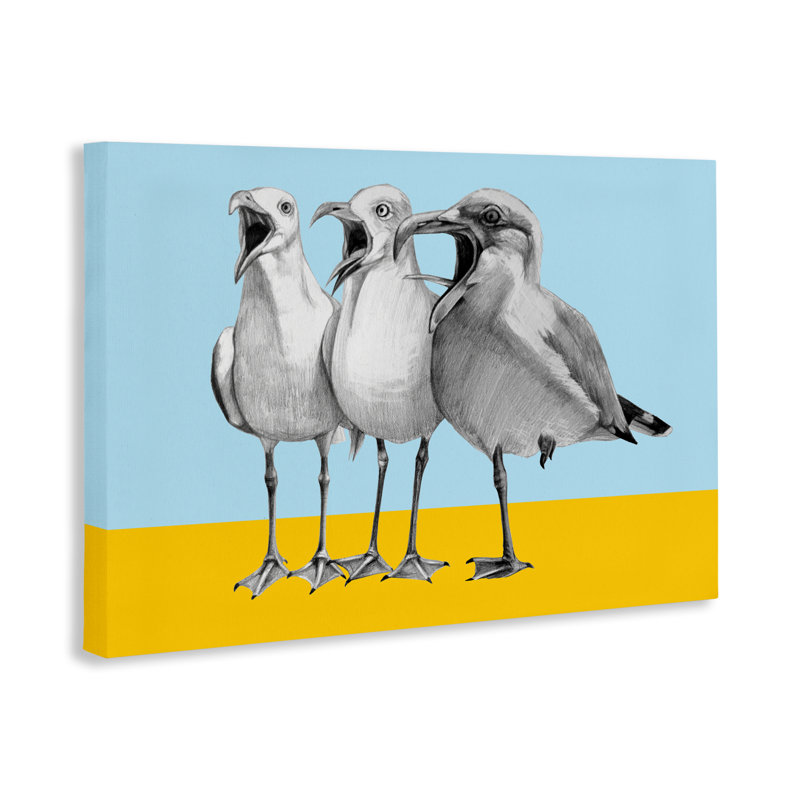 Mouettes avec toile aux teintes bloquées, design par Violeta Vollmer, H 16 po x l 24 po