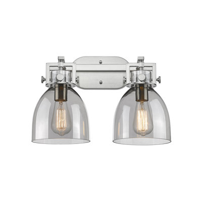 Newton Bell - 2 lumières - 17 pouces - Nickel satiné - Abat-jour fumé - Éclairage pour meuble-lavabo