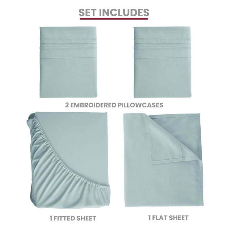Lux Decor 4-Piece Ultra Soft Microfiber Sheet Set Deep Pocket Fitted Sheet, Wrinkle-Resistant & Easy Care Bedding, Spa Blue