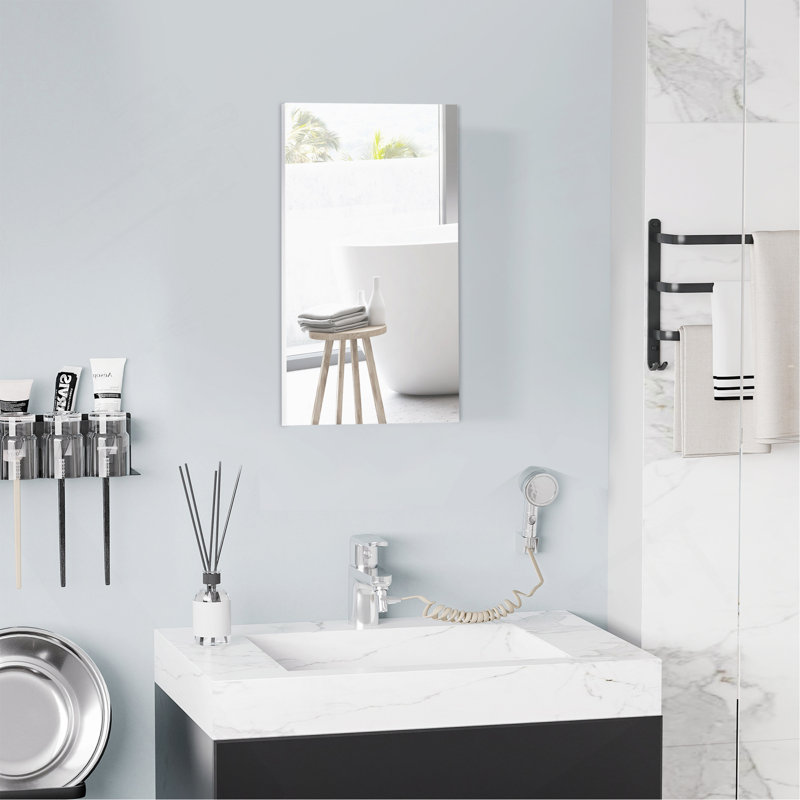 Armoire à pharmacie encastrée avec miroir, armoire de salle de bain à fixation murale avec porte simple et tablettes de rangement, blanc