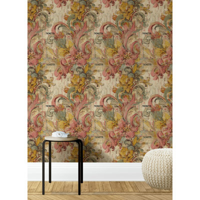 Papier peint baroque rétro à motif de billets rétro