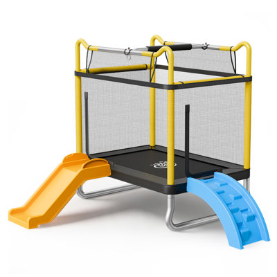 Trampoline for Kids, 132 lbs Capacity Indoor Outdoor Play Toys with Enclosure Net, Toddler Mini Trampoline, Slide, and Ring, Easy to Assemble, Christmas Toys Birthday Gifts for Girls Boys