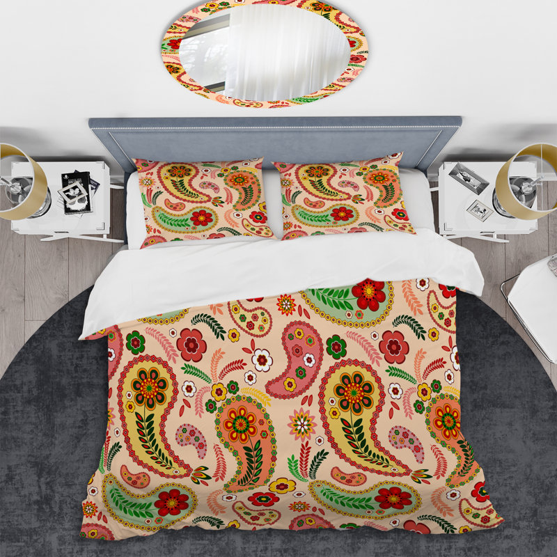 Cachemire floral multicolore - ensemble de housse de couette abstrait - microfibre de polyester