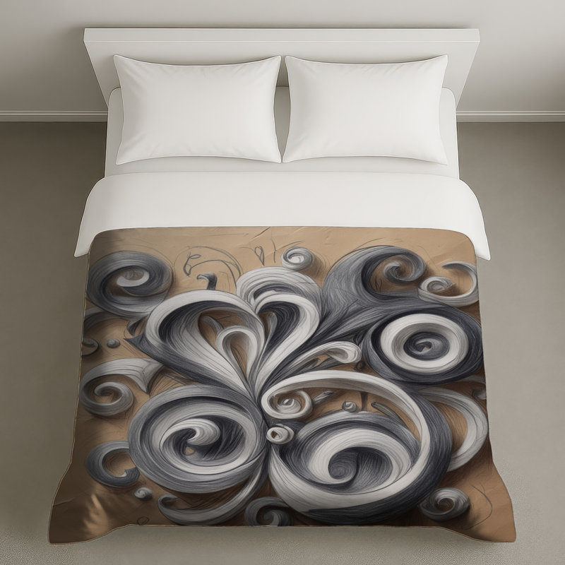 Housses de couette tourbillonnantes grises et blanches, Grand lit