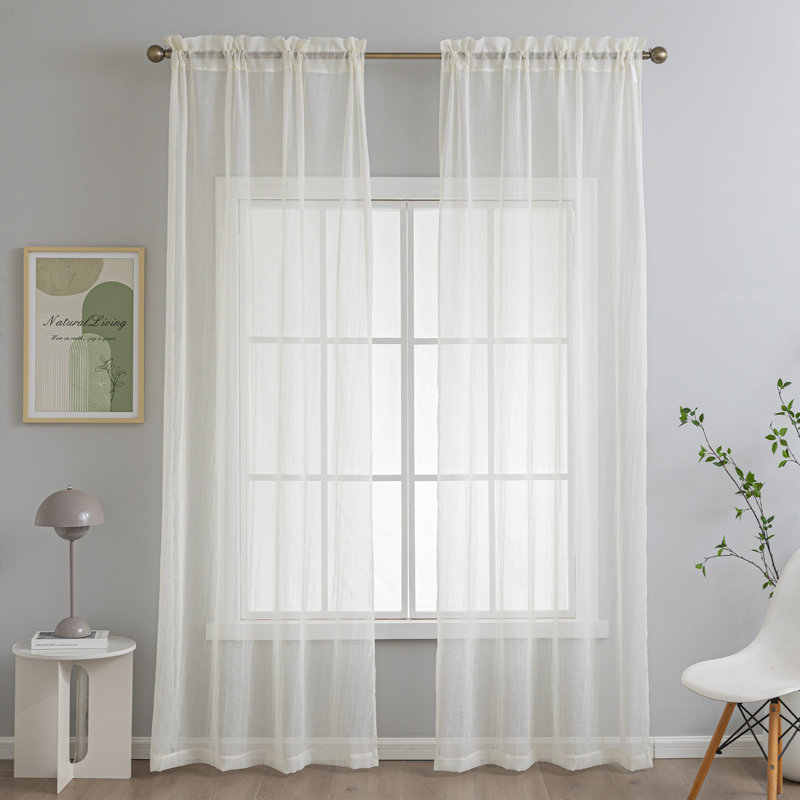 Crinkle Rod Pocket Sheer Curtain Pair, Cream, 50" W x 96" L